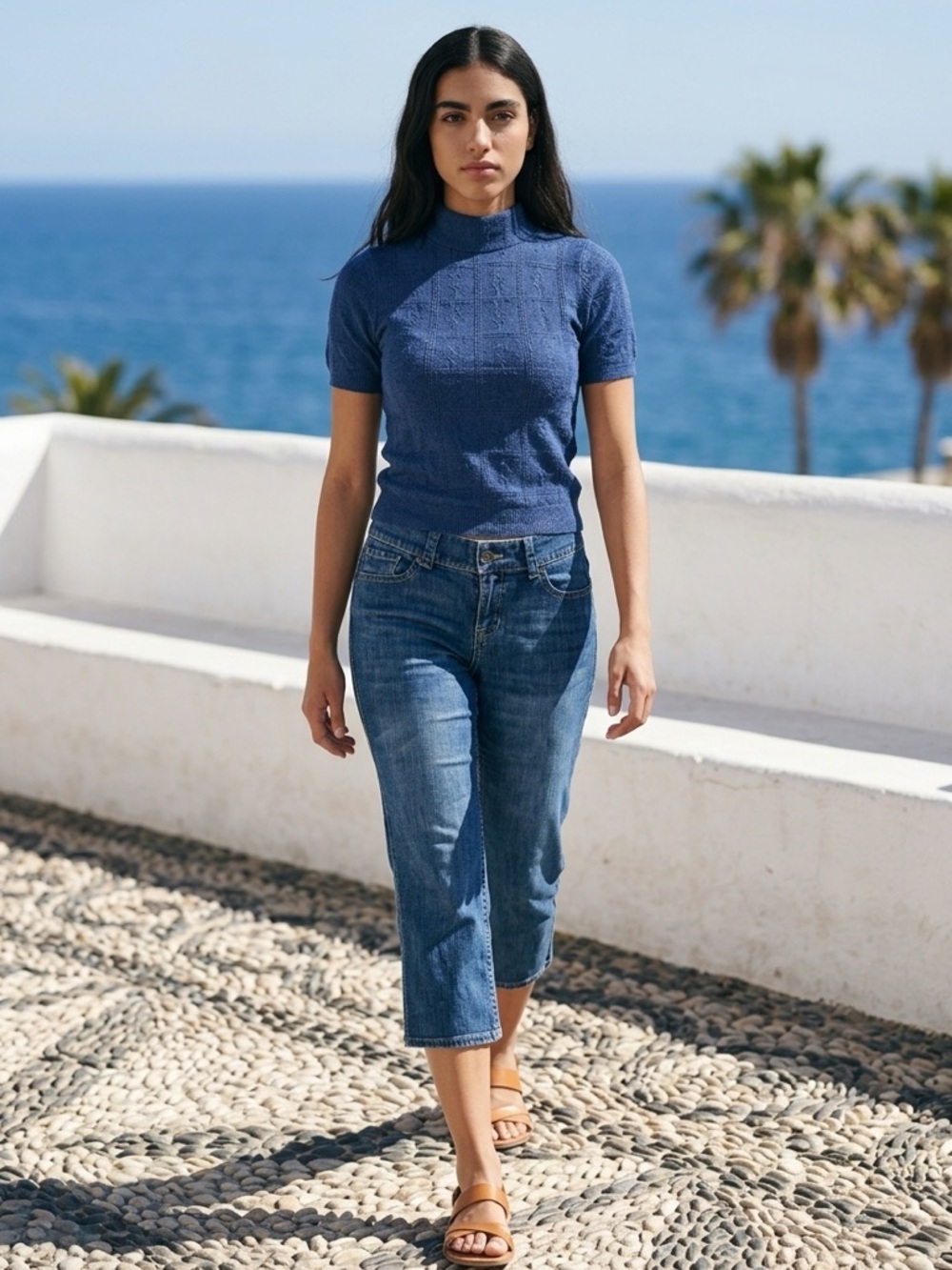 EUC NY & Co SZ 12 blue crop 5-pocket jeans/waist 34”-36”
